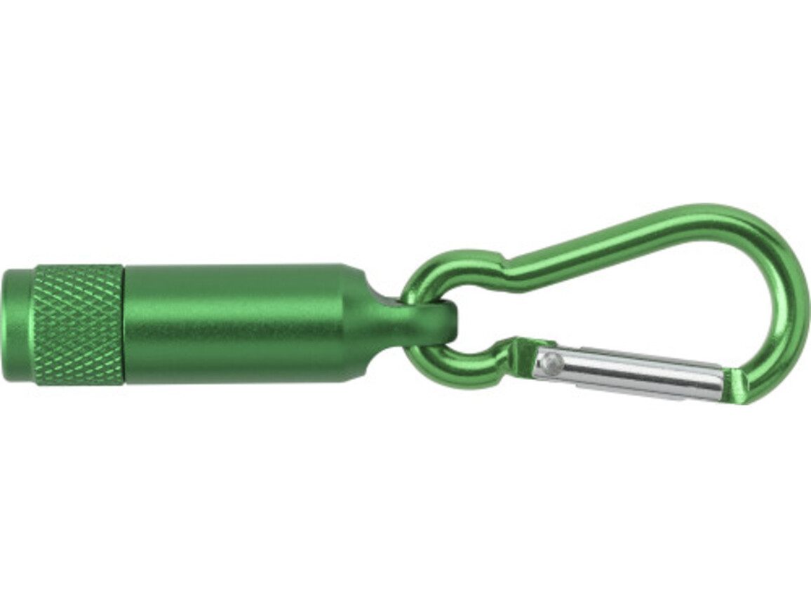 Mini-Taschenlampe aus Aluminium mit Karabiner Tracy – Grün bedrucken, Art.-Nr. 004999999_432009
