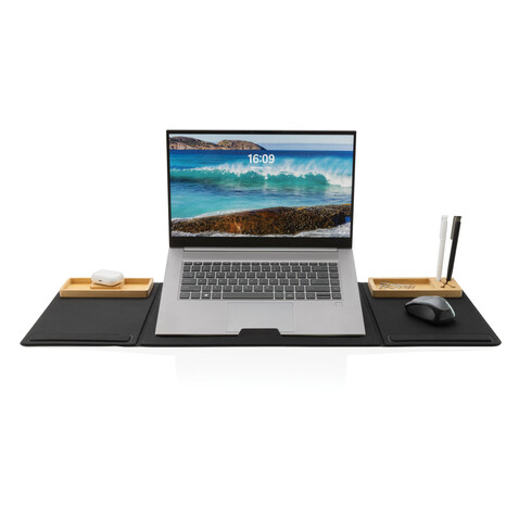 Impact AWARE RPET faltbare Desk-Organizer mit Laptop-Ständer schwarz bedrucken, Art.-Nr. P300.191