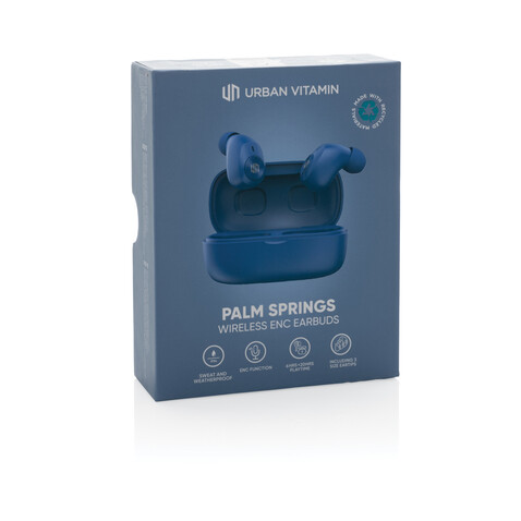 Urban Vitamin Palm Springs ENC Ohrhörer aus RCS rPlastik blau bedrucken, Art.-Nr. P329.815