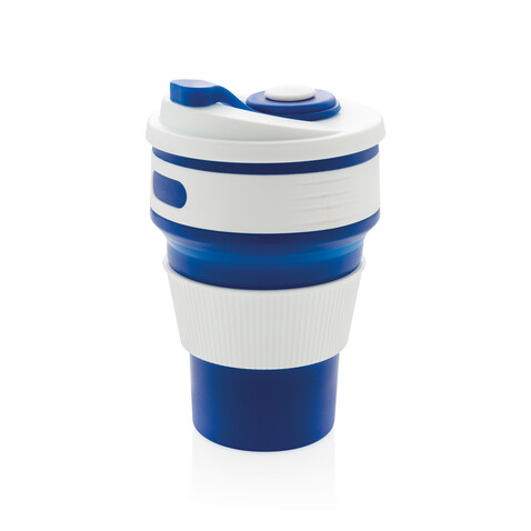 faltbarer Silikon-Becher blau bedrucken, Art.-Nr. P432.605