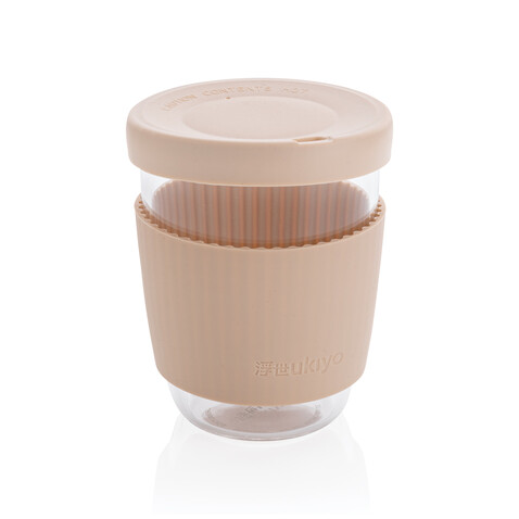 Ukiyo Borosilikatglas mit Silikondeckel &amp; Sleeve braun bedrucken, Art.-Nr. P432.709