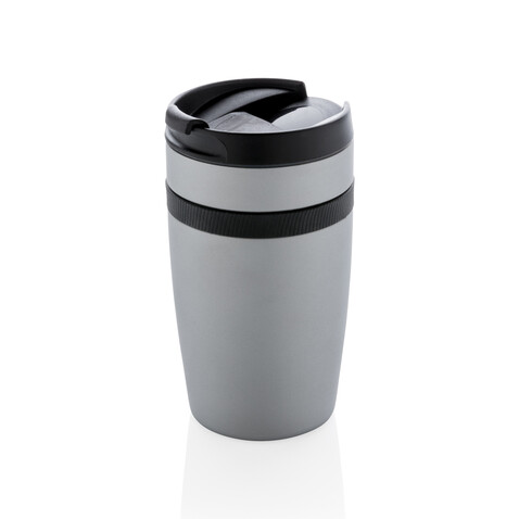 Sierra auslaufsicherer Vakuum-Becher silber, schwarz bedrucken, Art.-Nr. P432.802