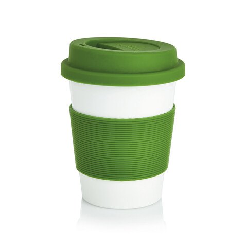 ECO PLA Kaffeebecher grün, weiß bedrucken, Art.-Nr. P432.887