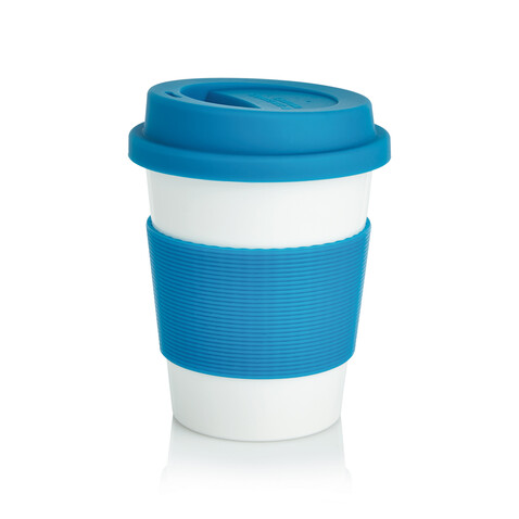 ECO PLA Kaffeebecher blau, weiß bedrucken, Art.-Nr. P432.885