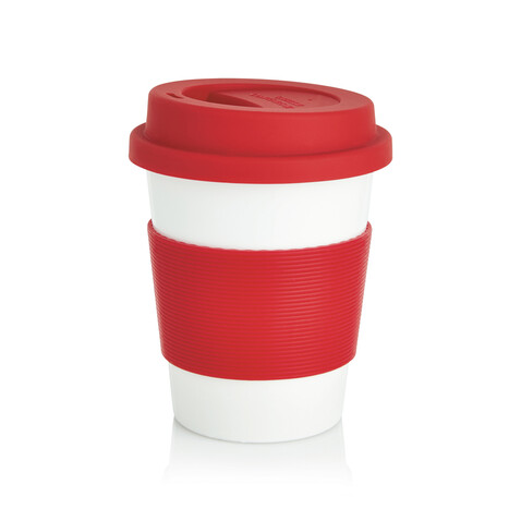 ECO PLA Kaffeebecher rot, weiß bedrucken, Art.-Nr. P432.884