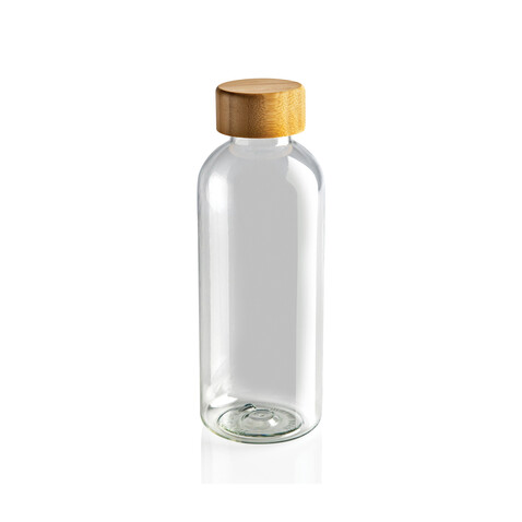 RCS rPET Flasche mit Bambus-Deckel transparent bedrucken, Art.-Nr. P433.090