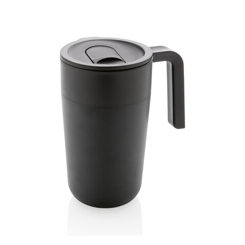 GRS recycelte PP und Stainless Steel Tasse mit Griff schwarz bedrucken, Art.-Nr. P433.231