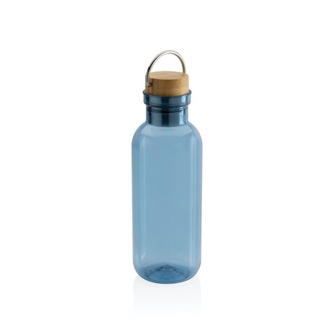 GRS rPET Flasche with Bambusdeckel und Griff blau bedrucken, Art.-Nr. P433.265