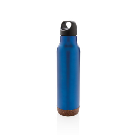 Auslaufsichere Vakuum-Flasche mit Kork blau bedrucken, Art.-Nr. P433.285
