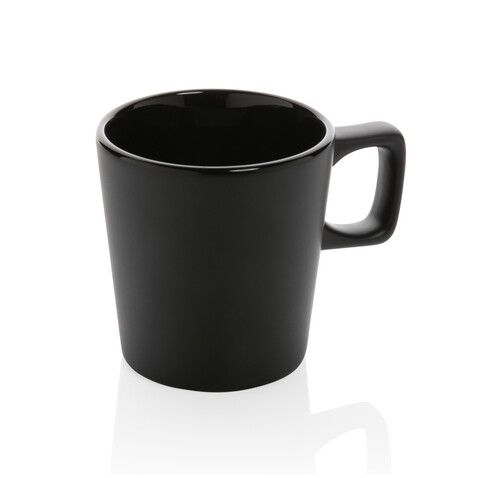 Moderne Keramik Kaffeetasse, 300ml schwarz, schwarz bedrucken, Art.-Nr. P434.051