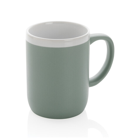Keramiktasse mit weißem Rand, 300ml grün, weiß bedrucken, Art.-Nr. P434.097