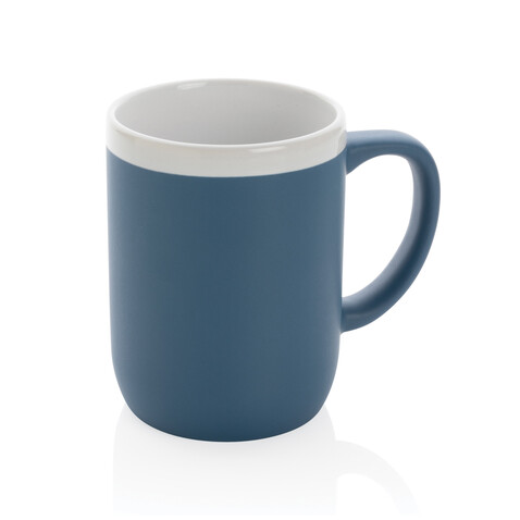 Keramiktasse mit weißem Rand, 300ml blau, weiß bedrucken, Art.-Nr. P434.095