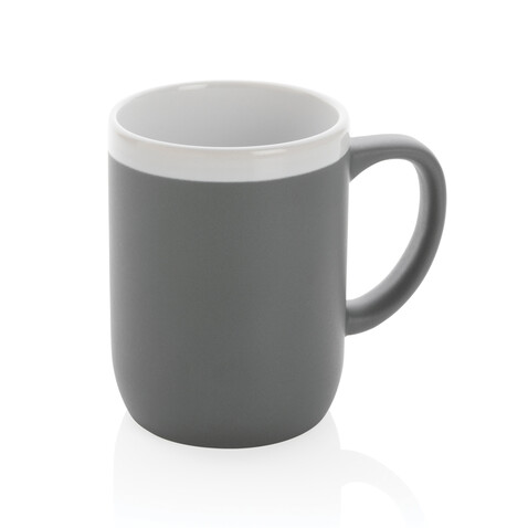 Keramiktasse mit weißem Rand, 300ml grau, weiß bedrucken, Art.-Nr. P434.092
