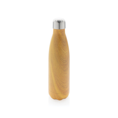 Vakuumisolierte Stainless Steel Flasche mit Holzoptik gelb bedrucken, Art.-Nr. P436.486