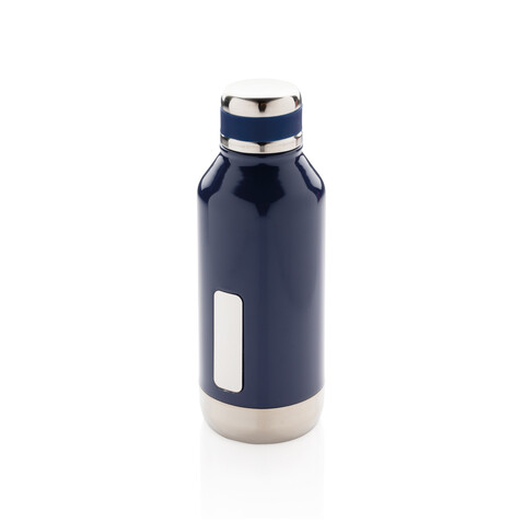 Auslaufsichere Vakuumflasche mit Logoplatte blau bedrucken, Art.-Nr. P436.675