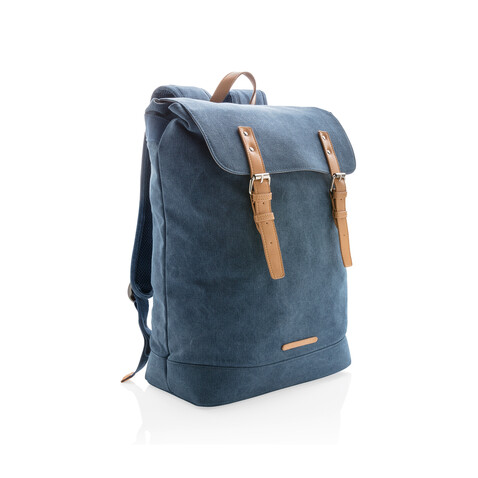 Canvas Laptop-Rucksack, PVC-frei blau bedrucken, Art.-Nr. P762.465