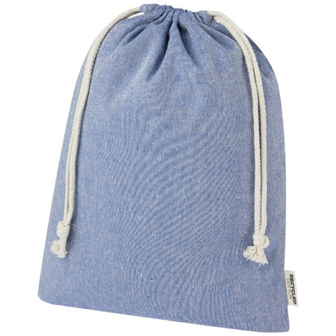Pheebs 150 g/m² GRS Zuziehbeutel aus Recyclingbaumwolle groß 4 l, heather blau bedrucken, Art.-Nr. 12067250