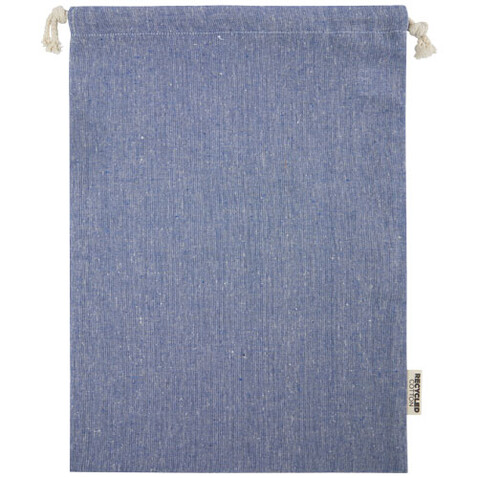 Pheebs 150 g/m² GRS Zuziehbeutel aus Recyclingbaumwolle groß 4 l, heather blau bedrucken, Art.-Nr. 12067250