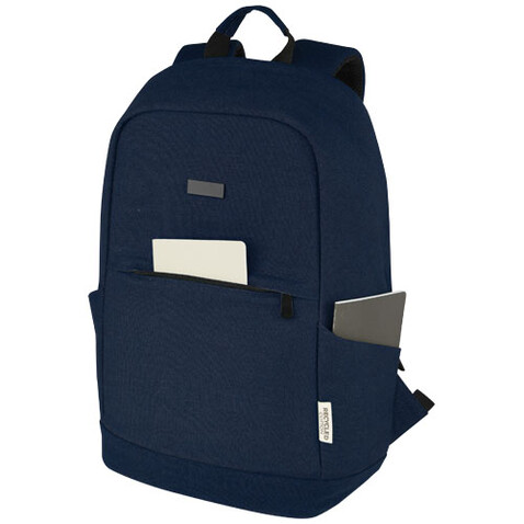 Joey 15,6 Zoll Anti-Diebstahl Laptop Rucksack 18 L aus GRS-recyceltem Canvas, navy bedrucken, Art.-Nr. 12067755