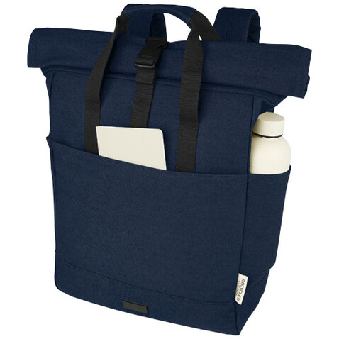 Joey 15&quot; GRS Rolltop Laptoprucksack aus recyceltem Canvas 15 L, navy bedrucken, Art.-Nr. 12067855