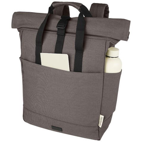 Joey 15&quot; GRS Rolltop Laptoprucksack aus recyceltem Canvas 15 L, grau bedrucken, Art.-Nr. 12067882