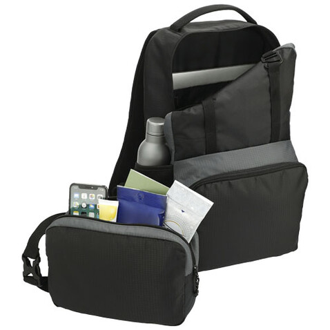 Trailhead 15&quot; GRS recycelter zweifarbiger Laptop-Rucksack 14 L, schwarz, grau bedrucken, Art.-Nr. 12068290