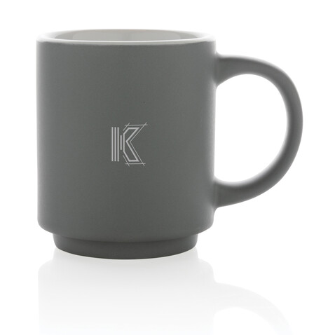 Stapelbare Keramiktasse, 180ml grau bedrucken, Art.-Nr. P434.072