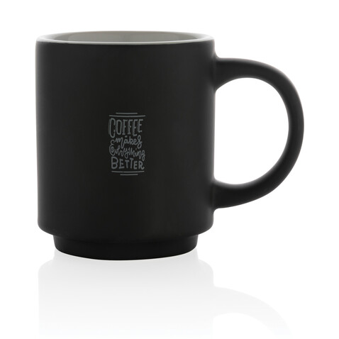 Stapelbare Keramiktasse, 180ml schwarz bedrucken, Art.-Nr. P434.071