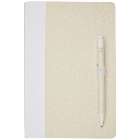 Dairy Dream A5 Notizbuch und Kugelschreiber-Set aus recyceltem Milchkarton, weiss bedrucken, Art.-Nr. 10781101