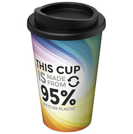 Brite-Americano® Recycled 350 ml Isolierbecher, weiss, schwarz bedrucken, Art.-Nr. 21049001