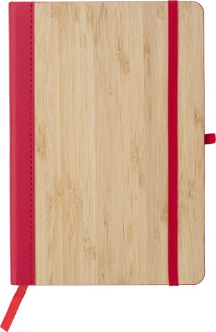 Notizbuch Dorita aus PU und Bambus – Rot bedrucken, Art.-Nr. 008999999_866554