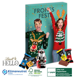 Adventskalender Lindt „HELLO“ Mini Stick Mix mit Santa, Klimaneutral, FSC®, Inlay aus Papierfaser bedrucken, Art.-Nr. 55326-W