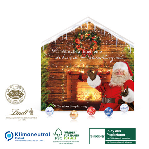 Adventskalender Lindt „Weihnachtshaus“ Organic, Klimaneutral, FSC® bedrucken, Art.-Nr. 55332-W