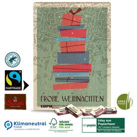 Wand-Adventskalender aus Graspapier mit Fairtrade-Kakao Organic, Klimaneutral, FSC® bedrucken, Art.-Nr. 55339-W