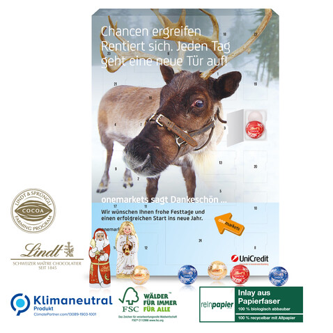 Wand-Adventskalender Lindt „Gourmet Edition“ Organic, Klimaneutral, FSC® bedrucken, Art.-Nr. 55343-W
