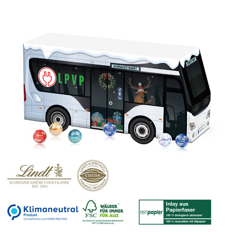 3D Adventskalender Lindt „Bus“ Organic, Klimaneutral, FSC® bedrucken, Art.-Nr. 55356-W