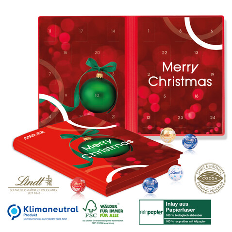Adventskalender Weihnachtsbuch „Exklusiv“ Organic mit Lindt Minis, Klimaneutral, FSC® bedrucken, Art.-Nr. 55368-W