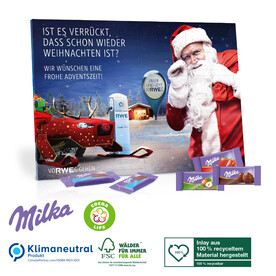 Tisch-Adventskalender mit Milka Schokolade Mix, Klimaneutral, FSC® bedrucken, Art.-Nr. 95200-W