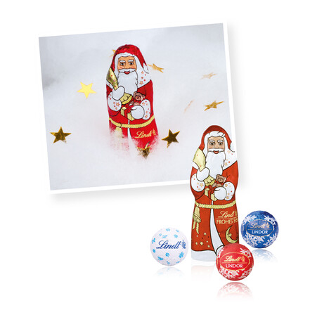 Adventskalender „Cube“ mit Lindt Weihnachtsmann, Klimaneutral, FSC® bedrucken, Art.-Nr. 95349-W