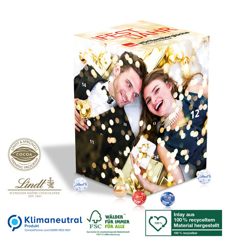 Adventskalender Cube „XL“ Lindt, Klimaneutral, FSC® bedrucken, Art.-Nr. 95371-W