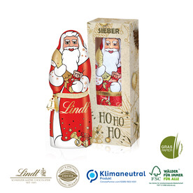 Lindt Weihnachtsmann mit Glöckchen, 70 g auf Graspapier, Klimaneutral, FSC® bedrucken, Art.-Nr. 95453-Graspapier-W