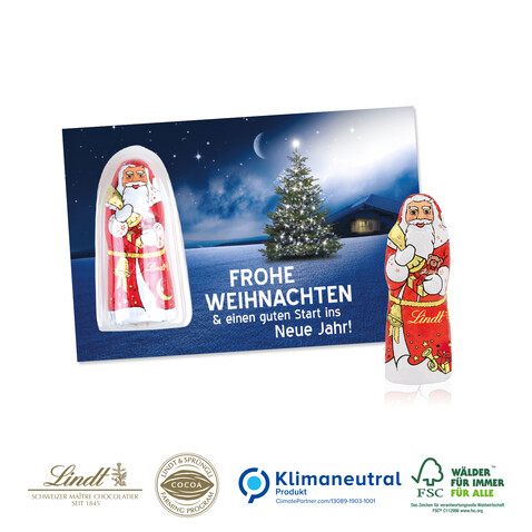 Schokokarte „Business“ mit Lindt Weihnachtsmann, Klimaneutral, FSC® bedrucken, Art.-Nr. 95457-W