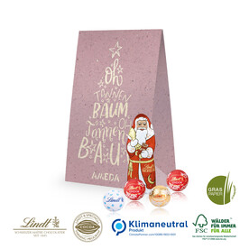 Graspapier Geschenktüte mit Lindt Santa &amp;amp; Lindt Minis, Klimaneutral, FSC® bedrucken, Art.-Nr. 95501-W