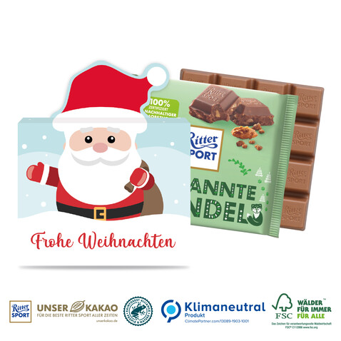 Schokotafel Ritter SPORT „Santa“, 100 g, Klimaneutral, FSC® bedrucken, Art.-Nr. 95505-W