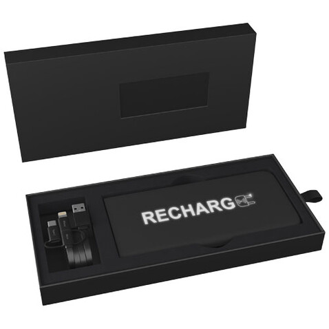 SCX.design P15 5000 mAh Powerbank mit Leuchtlogo, schwarz bedrucken, Art.-Nr. 2PX01690