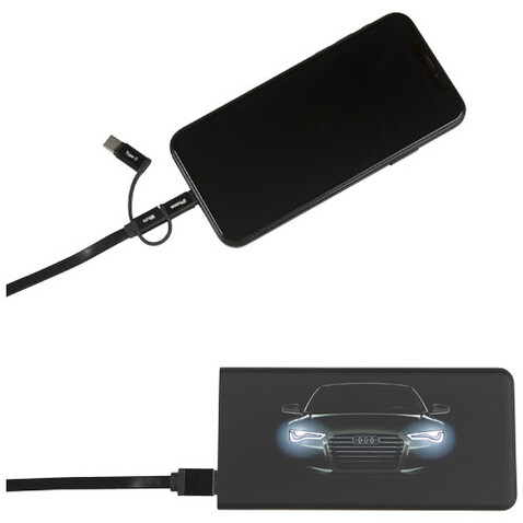 SCX.design P15 5000 mAh Powerbank mit Leuchtlogo, schwarz bedrucken, Art.-Nr. 2PX01690