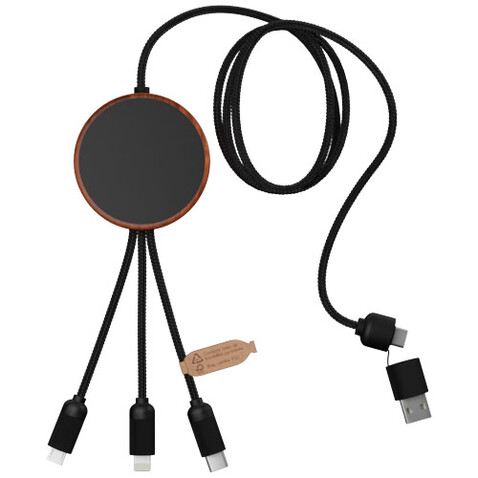 SCX.design C40 5-in-1 Ladekabel aus rPET mit 10W Ladepad und Leuchtlogo, holz bedrucken, Art.-Nr. 2PX07371