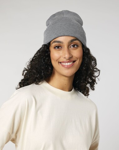 Rib Beanie - Der Rippstrick-Beanie - Mid Heather Grey - OS bedrucken, Art.-Nr. STAU772C650OS