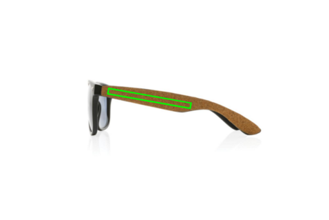 Sonnenbrille aus GRS recyceltem PC-Kunststoff mit Kork schwarz bedrucken, Art.-Nr. P453.881