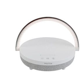 Prixton 4-in-1 10W Bluetooth® Lautsprecherleuchte mit LED und kabelloser Ladestation, weiss bedrucken, Art.-Nr. 1PA16001